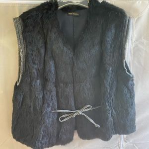 Elegant Black Faux Fur Vest with Belt